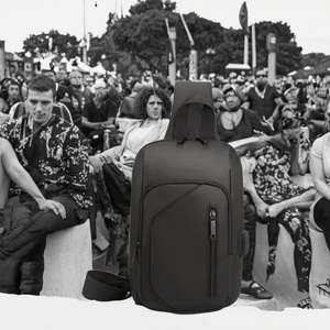 Mochila bandolera de PU impermeable para hombre con cierre de cremallera, estilo locomotora, a la moda - Product Image 3