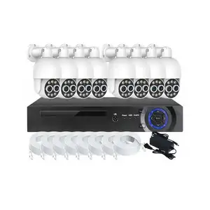 8X Alarm lampu biru Zoom hibrida, Kit kamera keamanan CCTV POE 8 saluran 8MP IP 4K NVR warna penuh