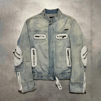 Veste en jean pour homme DiZNEW 2025, style motard américain unique, élégante et polyvalente, motif imprimé vieilli, veste en jean pour homme