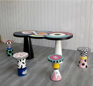 <span class=keywords><strong>Tavolino</strong></span> da Caffè dal Design Nordico Moderno e Creativo, Sgabello Basso con Motivi Geometrici Dipinti a Mano, <span class=keywords><strong>Tavolino</strong></span> Laterale per Cameretta - Product Image 2