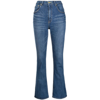 Jeans pour femme ODM/OEM en denim respirant, taille haute, bleu foncé, délavé classique, coupe skinny, sexy, à rivets, d'été, évasé, effet push-up