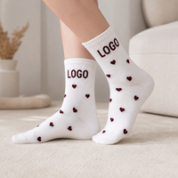 Chaussettes ras du cou côtelées respirantes, douces et techniques, haut de gamme, avec motif mignon, couleur personnalisée, logo cœur, design gratuit
