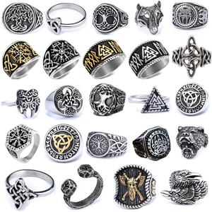 Anillo Nórdico con Nudo Celta, Inspirado en el Estilo Vintage, con Piedra Natural y Vidrio, Sin Plomo, Anillo Boho para Mujeres, Hombres, Unisex, Joyería Espiritual, Regalo - Product Image 3