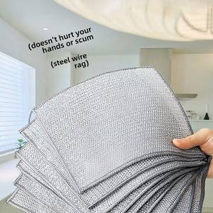 Paño de limpieza de alambre de acero plateado que reemplaza a la esponja de alambre de acero, cepillo de cocina de doble capa para ollas, práctico utensilio metálico. - Product Image 2