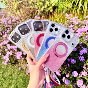 Funda para Teléfono con Diamantes y Degradado de Color para iPhone 17 Pro Max, 16, 15, 14, Magnética, Inalámbrica, con Soporte Giratorio de 360° - Product Image 1