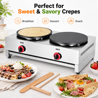 Crêpière professionnelle à gaz double face antiadhésive grande capacité en acier inoxydable avec bac à miettes amovible