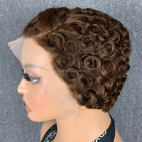 Perruque Courte Bouclée en Cheveux Humains avec Dentelle Frontale, Coupe Pixie, Cheveux Brésiliens Frisés Crépus pour Femmes Noires, Perruques Frontales en Dentelle Transparente 13*4