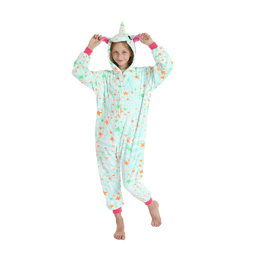 flannel cartoon animal one-piece matching christmas print kids men pajamas warm unicornio Pijama for family