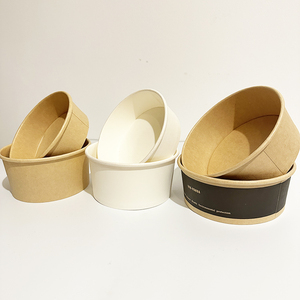 Vente en gros de gobelets en papier jetables carrés ronds chauffables kraft imperméables à l'eau impression personnalisée bol à salade en papier avec logo avec couvercle en PE - Product Image 1
