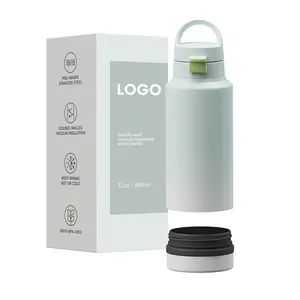 32oz Stainless Steel Double Wall Insulated Vacuum Water Bottle With Storage Bottom 100% Leakpproof Bottle