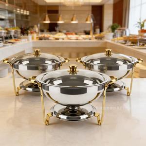 เตาอุ่นอาหารบุฟเฟ่ต์สแตนเลสทรงกลม ใช้แอลกอฮอล์ สำหรับโรงแรม ร้านอาหาร อุปกรณ์อุ่นอาหาร - Product Image 1