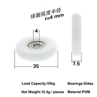 Rodillo de POM de Alta Resistencia con Rodamiento 634ZZ BSR-4-35-7, Rueda Redonda de 4x35x7.5mm para Sistemas de Puertas Correderas de Transportadores