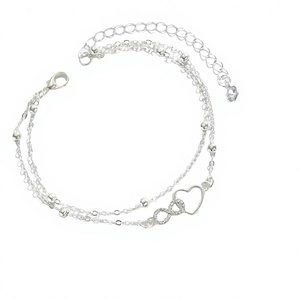Nuevas Tobilleras de Moda con Doble Corazón para Mujer, con Cuentas Cruzadas y Circonitas de Lujo, Cadena Doble Hecha a Mano, Producto al por Mayor - Product Image 3