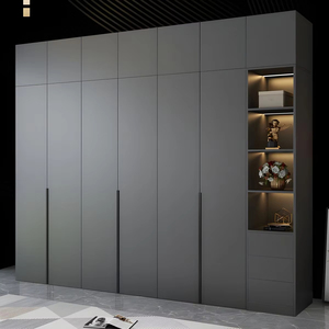 Armadio a 6 Ante Scorrevoli in Stile Minimalista di Lusso, Grigio, con Mobile Superiore e Laterale per Arredamento Domestico - Product Image 6