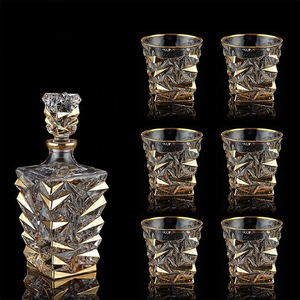 Ingrosso 5 pezzi 850ml senza piombo in oro rifiniture quadrate liquore di whisky Decanter con occhiali per regalo di compleanno - Product Image 5