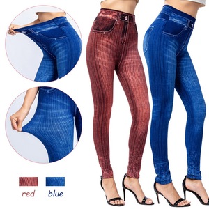 Jeggings imprimés décontractés pour femmes taille haute élastique <span class=keywords><strong>Push</strong></span>-<span class=keywords><strong>up</strong></span> pantalon en Denim chaud sans couture tissu tricoté respirant - Product Image 2