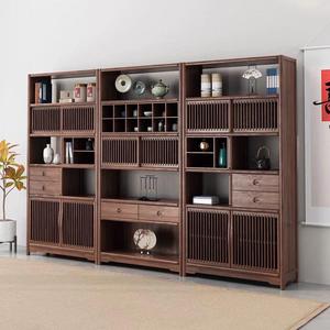 Chinese Style <b>Solid</b> <b>Wood</b> Display Shelf Black Walnut <b>Bookcase</b> Tea Cabinet Multi Storage Unit For Living Room Home Organization - Product Image 2