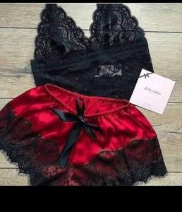 Conjunto de 2 piezas de pijama para mujer al por mayor 2025, ropa interior de encaje Halter, pantalones cortos, conjunto de pijama, lencería sexy de satén de seda - Product Image 6