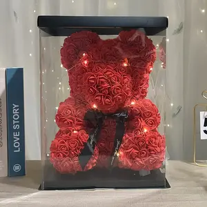 Diseño Popular 25cm 40cm 60cm oso de peluche rosa con caja de regalo, regalos de San Valentín flor artificial espuma oso de peluche rosa