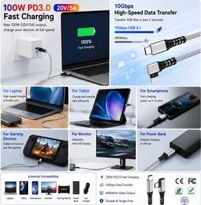 Cable USB-C LUNGKAY de 100W y 20Gbps, con Ángulo Recto de 90 Grados, Cable de Datos y Video 4K con Chip E-marker, OEM/ODM, Nylon Trenzado Resistente - Product Image 3