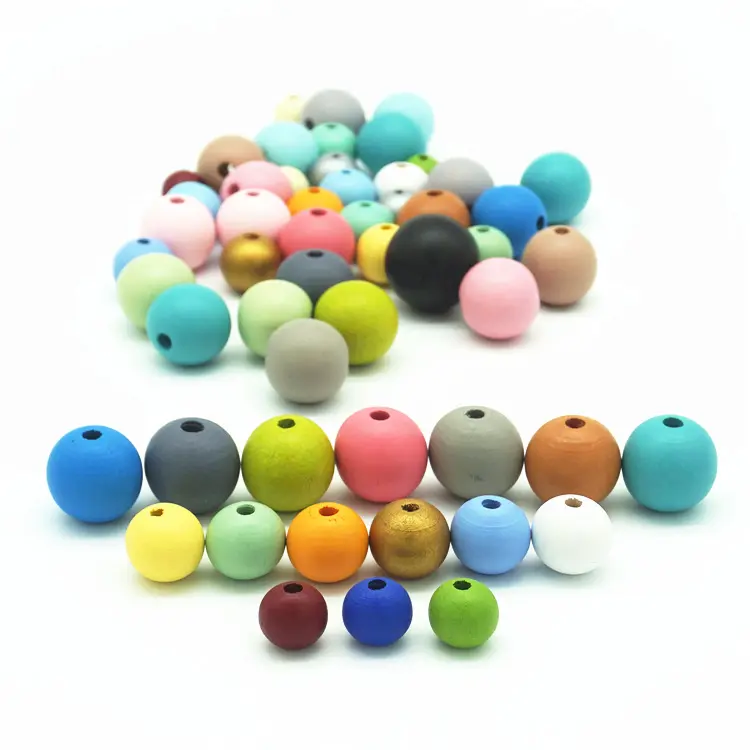 Customized Mixed Color Natural Wooden Beads For Crafts Unfinished Round Wood Spacer Beads For Jewelry Making Home Decoration