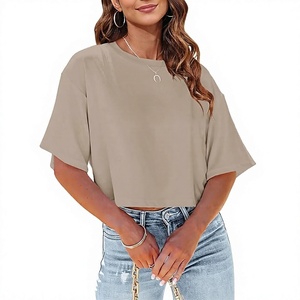 Camisetas Cortas de Cuello Redondo para Mujer, Talla Grande, Lisas, Teñidas, 240 Gramos, Top de Verano para Uso Diario - Product Image 2