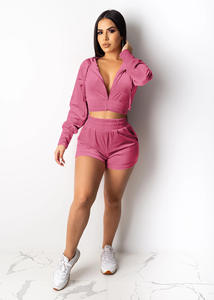 Set Trendy di Felpa Corta con Cappuccio e <span class=keywords><strong>Pantaloncini</strong></span> in Velluto per <span class=keywords><strong>Donna</strong></span>, <span class=keywords><strong>Tuta</strong></span> Sportiva in Due Pezzi per Attività all'Aperto - Product Image 3