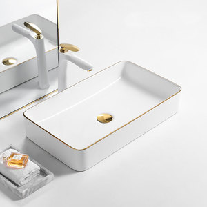 Nouvel arrivage Évier de salle de bain rectangulaire en céramique noire Lavabo à <span class=keywords><strong>main</strong></span> de style moderne Offre Spéciale monté sur comptoir - Product Image 2