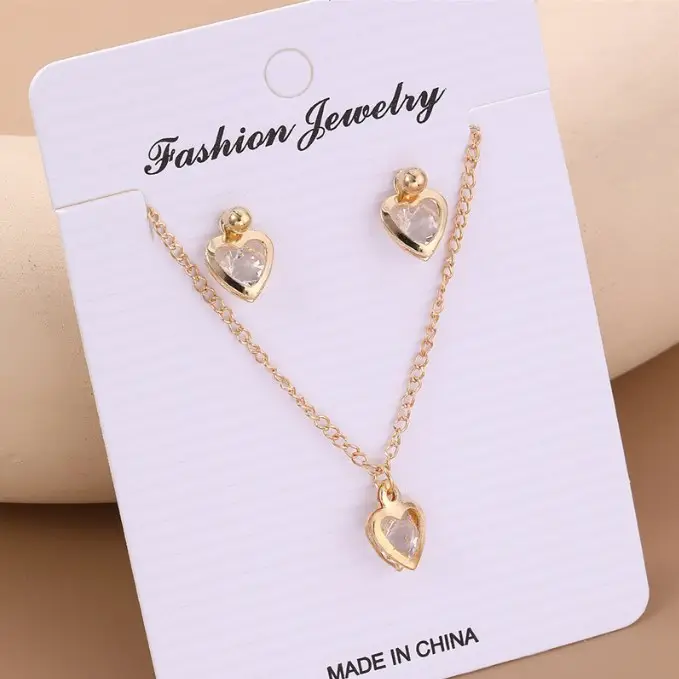 Fashionable Geometric Women's Drop Star Heart Flower Shaped Pendant Necklace Earrings Set Jewelry for Women