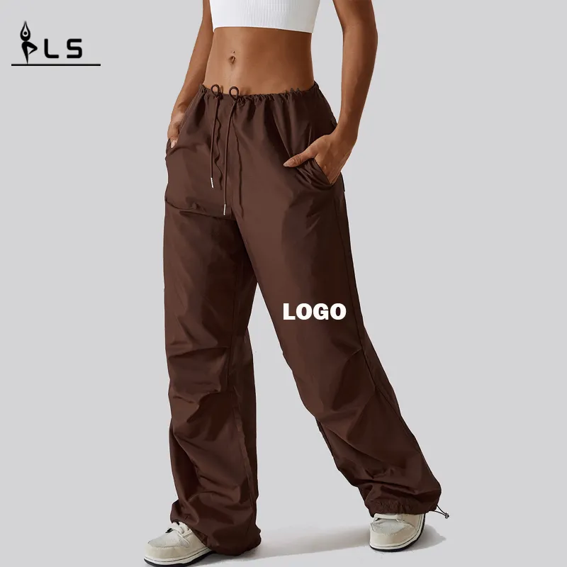 SC10113 Freizeit hose mit weitem Bein Damen Kordel zug im amerikanischen Stil Gerade Overalls Baggy Pants