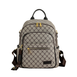 Mochila Vintage de Lujo Antirrobo de Alta Calidad, Material PU, Cierre de Cremallera Estilo Retro de Moda para Mujer con Patrón Geométrico - Product Image 1