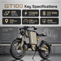 Livraison à domicile gratuite, vélos électriques OEM, moto tout-terrain Gt100, 450 Nm, 72 V50ah, moto électrique, cadre en alliage, 11340 W, 120 km/h