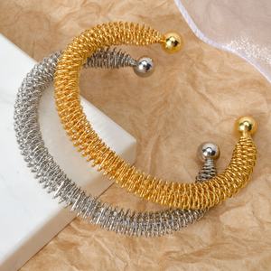 18K Gold Plated Stainless Steel Spring Twist <b>Cuff</b> <b>Bracelet</b> for Women - Product Image 2