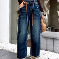Jean Boyfriend en Denim Grande Taille pour Femme, Coupe Droite, Taille Haute, Tissu Élastique, Confortable Toutes Saisons, Extensible, Décontracté, Effet Usé
