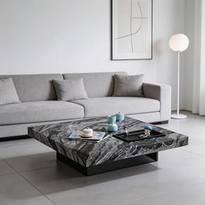 Mesa de Centro Moderna de Lujo, Cuadrada, de Mármol, Geométrica, para Sala de Estar, con Bandeja Empotrada - Product Image 6