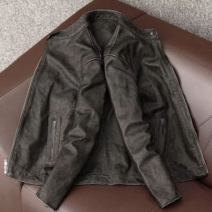 Veste <span class=keywords><strong>en</strong></span> <span class=keywords><strong>cuir</strong></span> de vachette TONGYANG, style classique décontracté, manteaux <span class=keywords><strong>en</strong></span> <span class=keywords><strong>cuir</strong></span> véritable pour hommes, vestes de motard vintage de haute qualité <span class=keywords><strong>en</strong></span> <span class=keywords><strong>cuir</strong></span> véritable pour hommes - Product Image 4