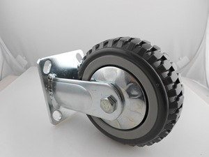 Roues de chariot industrielles silencieuses en caoutchouc rigide de 8 pouces, résistantes aux chocs, antistatiques, noires/argentées - Product Image 2