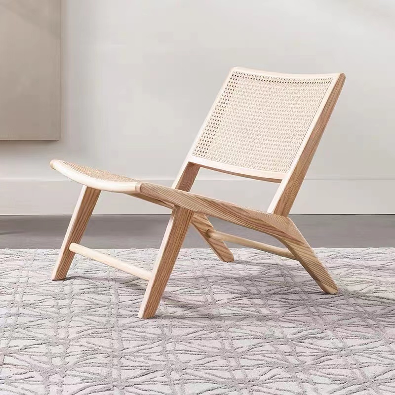 Wholesale Living Room Lounge Armless Chairs Rattan Back and Seat Leisure Wooden Chair