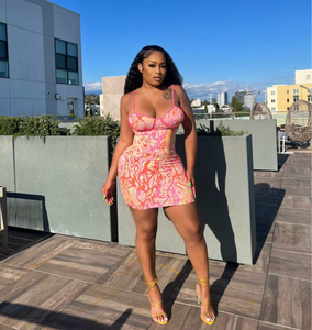 2022 <span class=keywords><strong>estate</strong></span> nuova moda donna Sexy spezia ragazza con bretelle stampa senza schienale abito sottile - Product Image 1