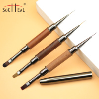 Brosse à ongles UV en gel professionnel à double tête en bois de santal Brosse plate ovale en nylon avec logo personnalisé pour extension d'ongles Gel de construction