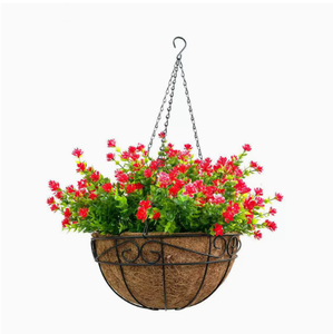 Panier suspendu rond en fibre de coco avec cadre métallique marron, jardinière suspendue pour décoration intérieure et extérieure - Product Image 1