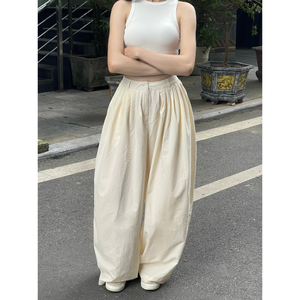 Pantalon large beige d'été pour femme, style streetwear, amincissant, décontracté, respirant, avec nœud floral et dentelle, nouveau design, à prix avantageux - Product Image 4