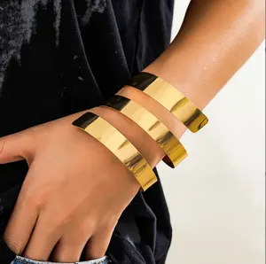 Exaggerated Punk Smooth Cross Open Cuff Wide Bangle for Women Heavy Metal Chunky gold indian Bracelet Jewelry Men
