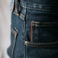 Jeans personnalisés fabricant le stylo Slim 14oz lisière jambe large Selved tissu brut Denim Jeans