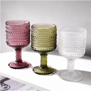 Retro Stained Glass Red Wine Goblet Glass Embossed Crystal Juice Glass Water Cups For Home Table Decoration French Wedding