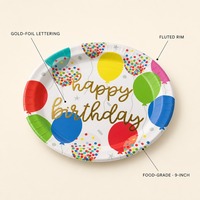 Assiettes en papier Joyeux Anniversaire 9 pouces, dorées, de qualité alimentaire, rondes, avec bord festonné, pour la table de fête d'anniversaire