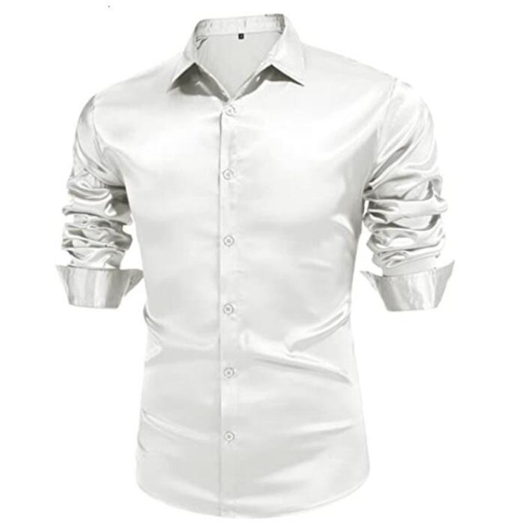 Plus Size 3XL Men's Silk Dress Shirt - Long Sleeve Button-Down Satin Top  for Casual and Formal Wear
