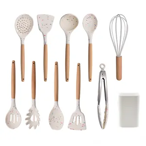 Commercio all'ingrosso 12 pezzi Non-Stick con utensile del basamento Da Cucina Set di Pentole manico in legno della caramella utensile da cucina set