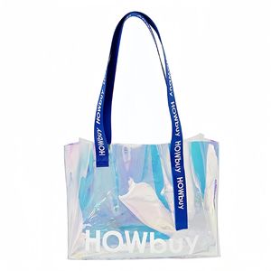 Custom Pattern PVC Plastic Handbag <b>Canvas</b> <b>Tote</b> <b>Bag</b> With Laser Cosmetic Packaging Handled Shoulder <b>Bag</b> With Letter Logo - Product Image 1