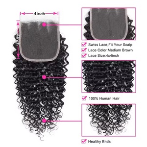 Lots <span class=keywords><strong>de</strong></span> mèches <span class=keywords><strong>de</strong></span> cheveux humains bouclés crépus avec closure, mèches brésiliennes avec closure en dentelle, extensions <span class=keywords><strong>de</strong></span> cheveux vierges <span class=keywords><strong>de</strong></span> qualité supérieure, offre spéciale - Product Image 4
